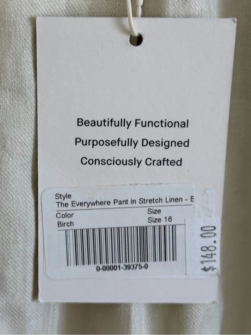 NWT Everlane THE EVERYWHERE PANT IN STRETCH LINEN Color Birch Size 16